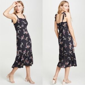 PAIGE Black Floral Midi Dress